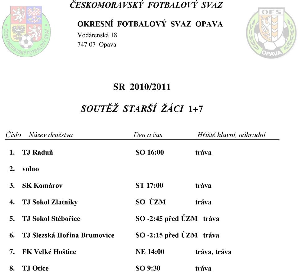 TJ Sokol Stěbořice SO -2:45 před ÚZM tráva 6.