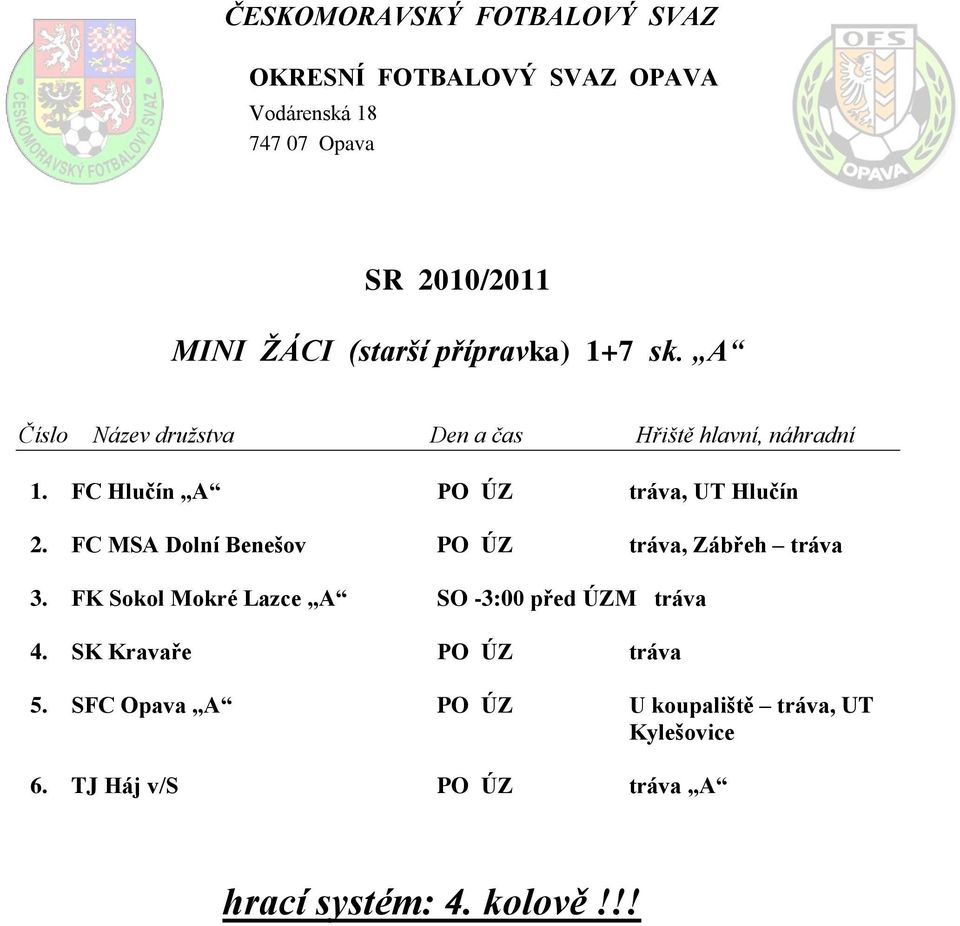 FC MSA Dolní Benešov PO ÚZ tráva, Zábřeh tráva 3.