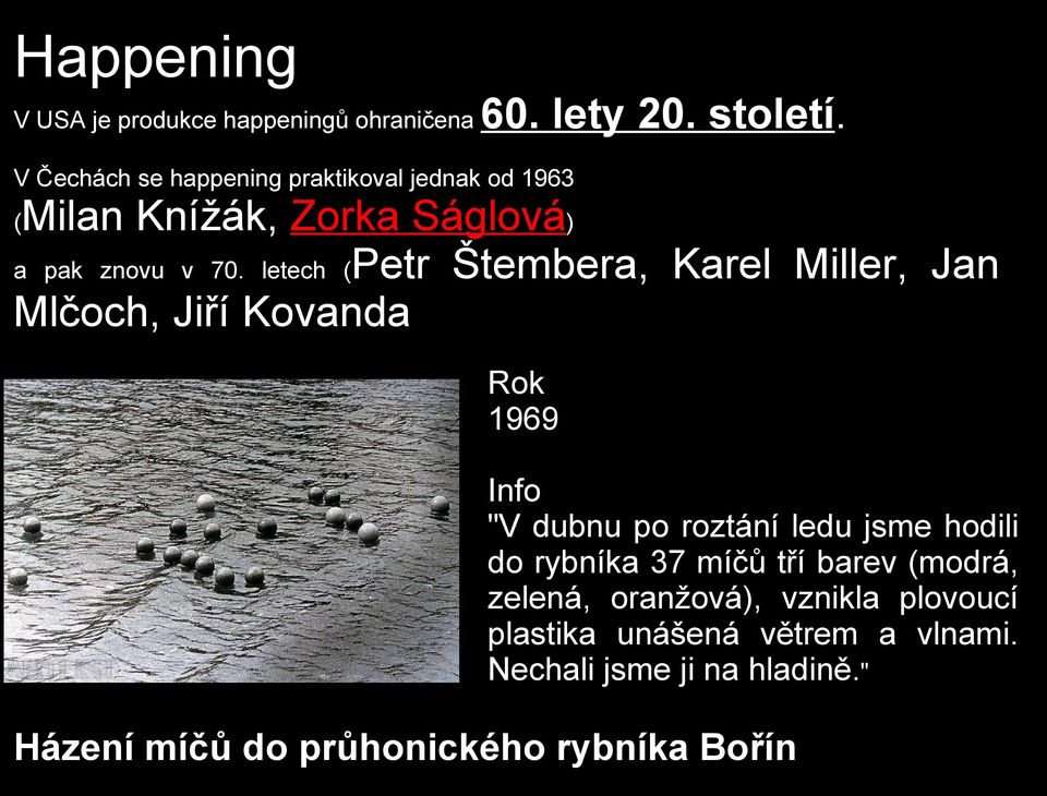 letech (Petr Štembera, Karel Miller, Jan Mlčoch, Jiří Kovanda ( 1969 Info "V dubnu po roztání ledu jsme hodili do