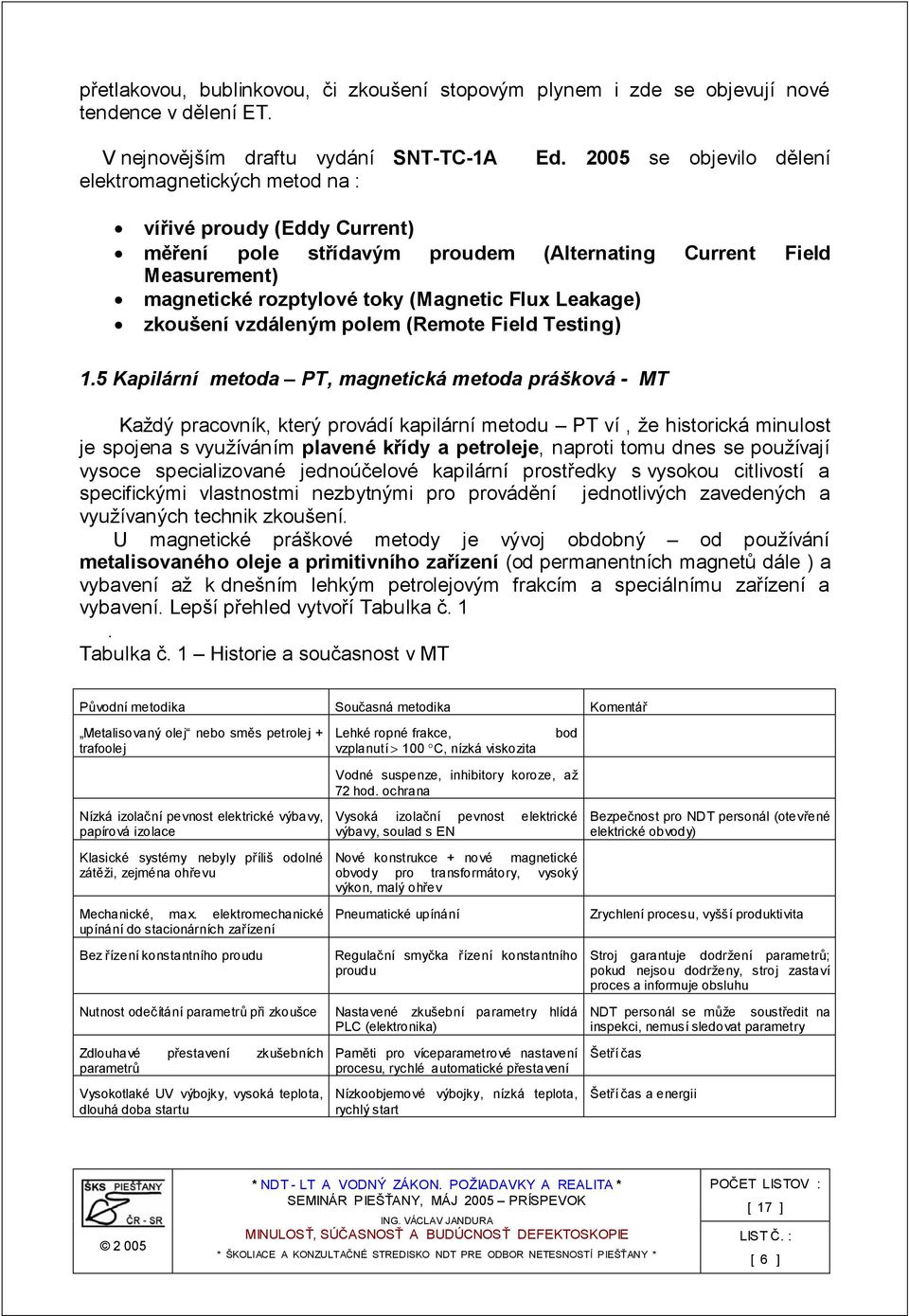 Leakage) zkoušení vzdáleným polem (Remote Field Testing) 1.