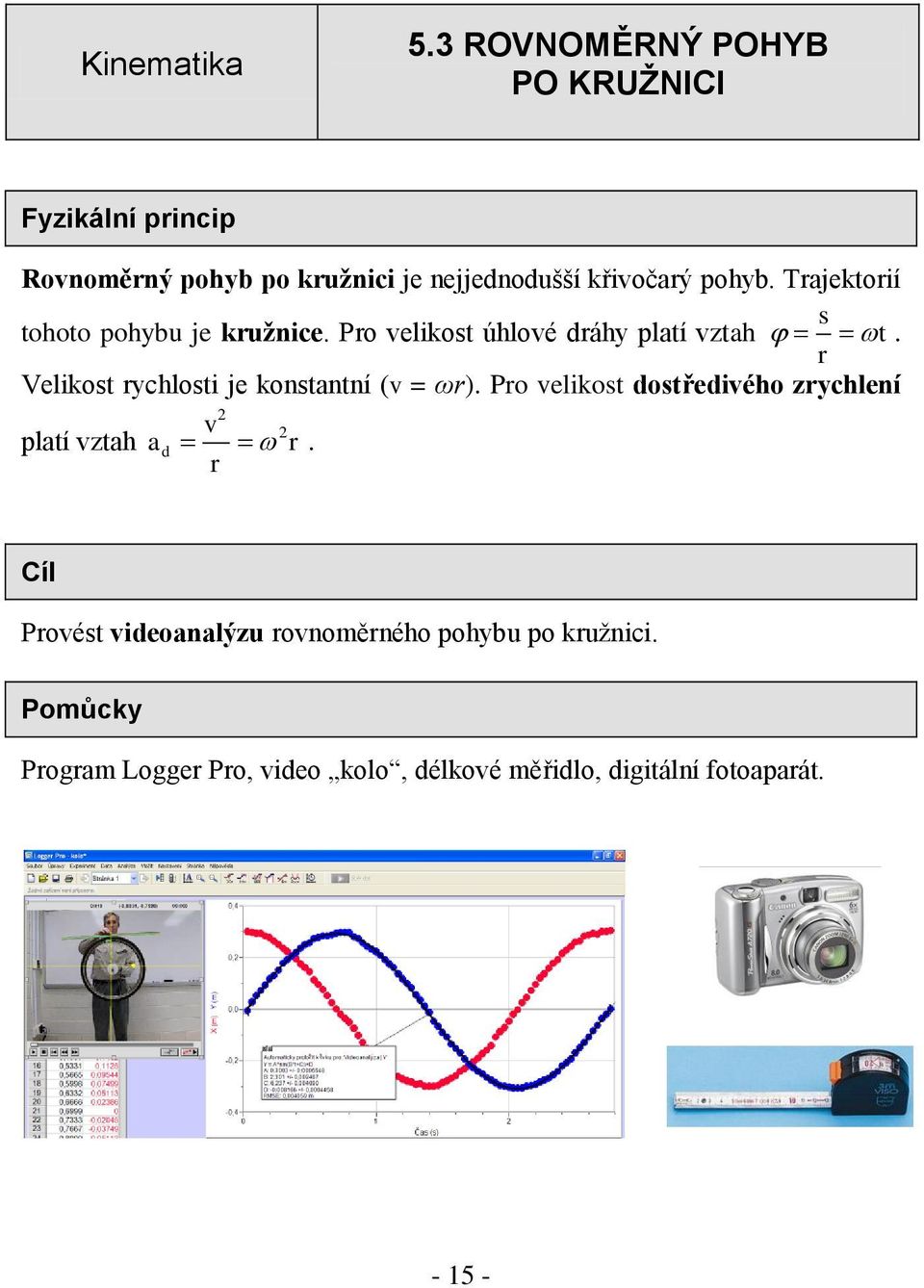 Trajektorií s tohoto pohybu je kružnice. Pro velikost úhlové dráhy platí vztah t.