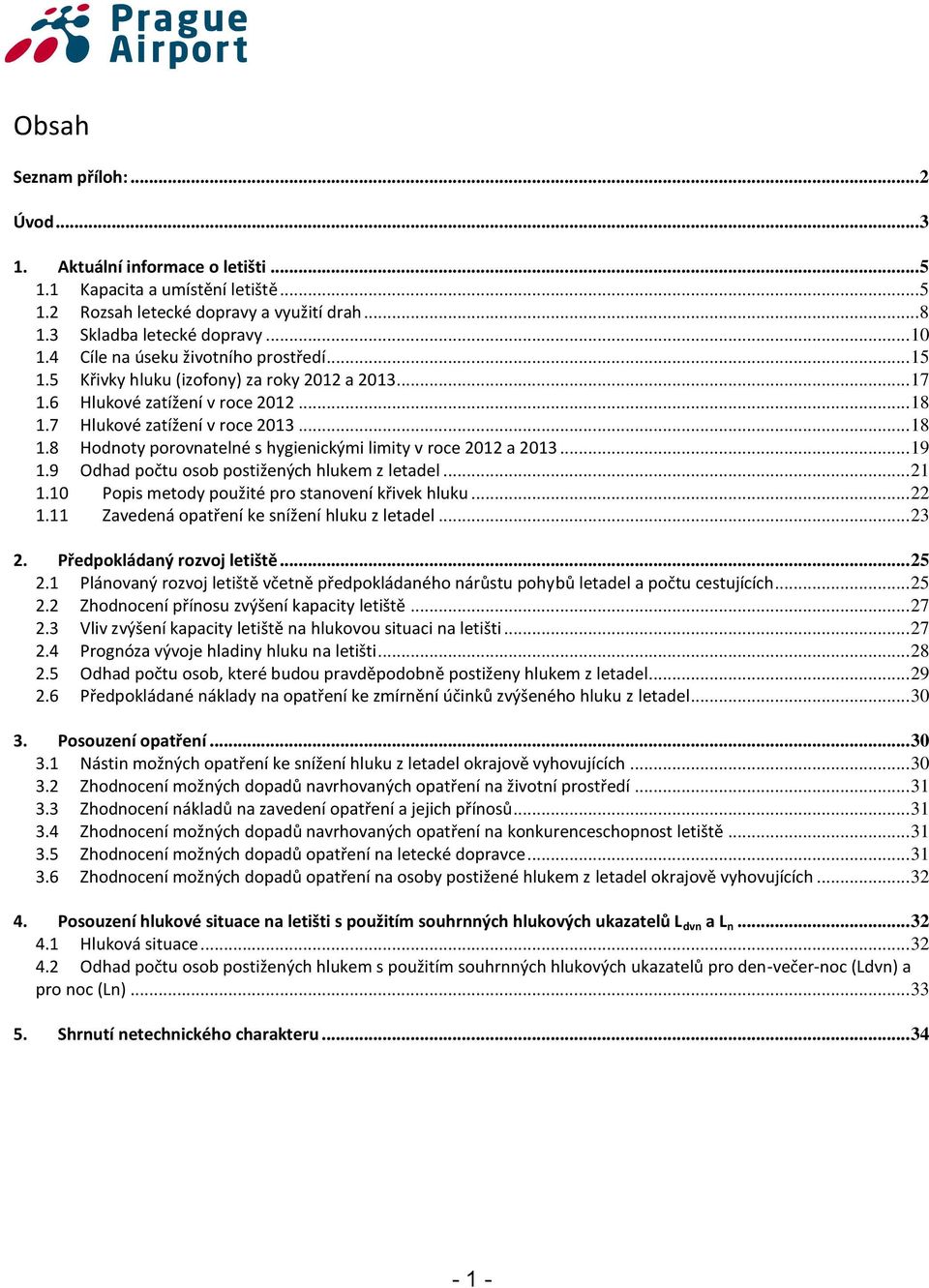 .. 19 1.9 Odhad počtu osob postižených hlukem z letadel... 21 1.10 Popis metody použité pro stanovení křivek hluku... 22 1.11 Zavedená opatření ke snížení hluku z letadel... 23 2.