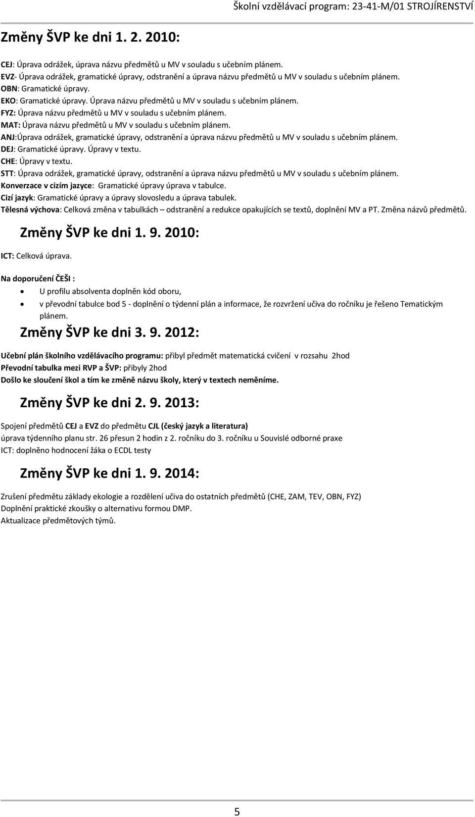 Úprava názvu předmětů u v souladu s učebním plánem. FYZ: Úprava názvu předmětů u v souladu s učebním plánem. MAT: Úprava názvu předmětů u v souladu s učebním plánem.