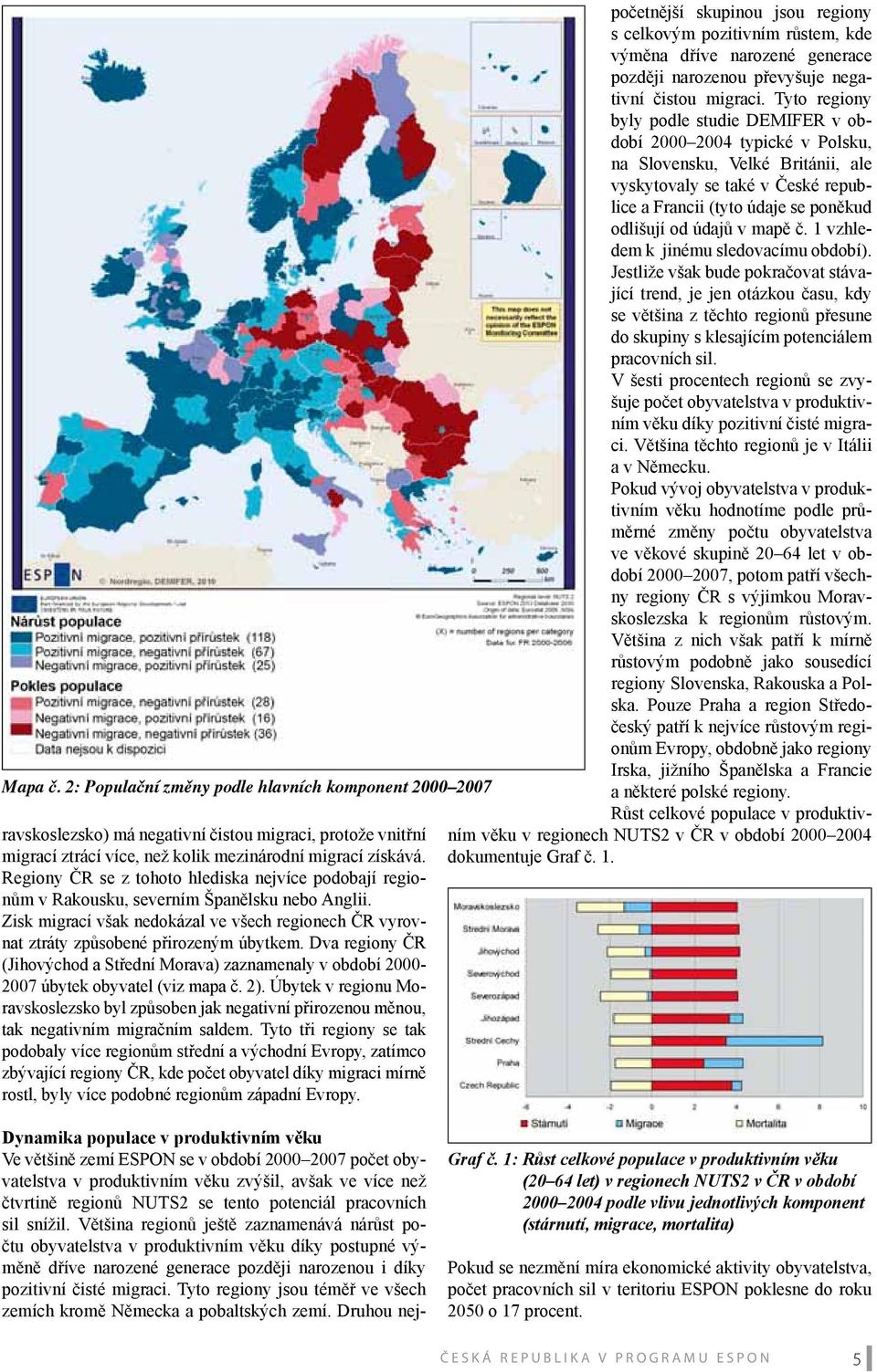 Dva regiony ČR (Jihovýchod a Střední Morava) zaznamenaly v období 2000-2007 úbytek obyvatel (viz mapa č. 2).