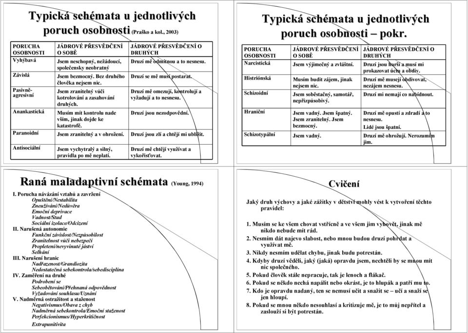 Jsem zranitelný vůči kotrolování a zasahování druhých. Musím mít kontrolu nade vším, jinak dojde ke katastrofě. Jsem zranitelný a v ohrožení. Jsem vychytralý a silný, pravidla po mě neplatí.