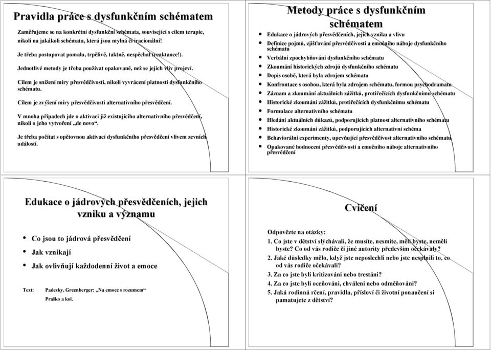 Cílem je snížení míry přesvědčivosti, nikoli vyvrácení platnosti dysfunkčního schématu. Cílem je zvýšení míry přesvědčivosti alternativního přesvědčení.