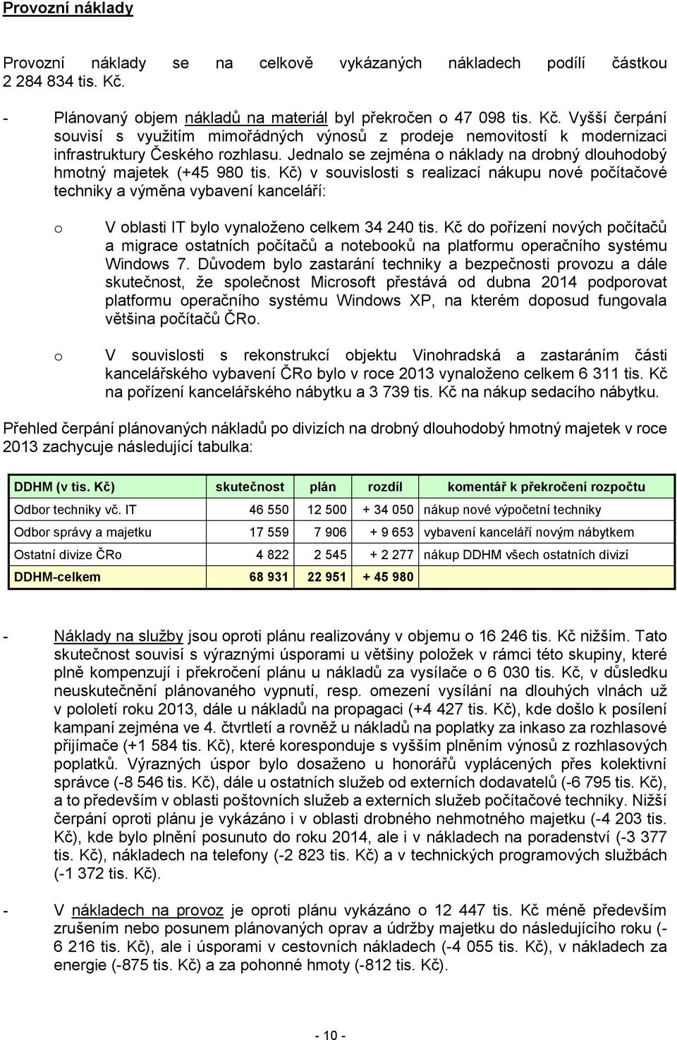 Jednalo se zejména o náklady na drobný dlouhodobý hmotný majetek (+45 980 tis.