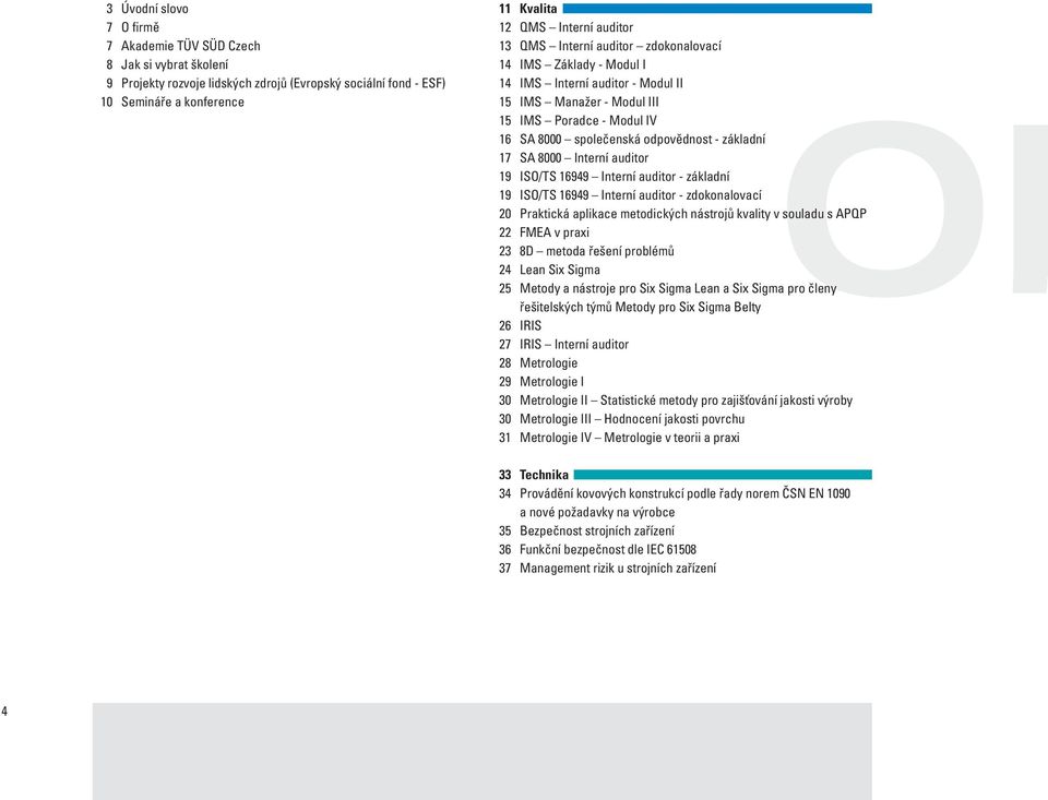 17 SA 8000 Interní auditor 19 ISO/TS 16949 Interní auditor - základní 19 ISO/TS 16949 Interní auditor - zdokonalovací 20 Praktická aplikace metodických nástrojů kvality v souladu s APQP 22 FMEA v