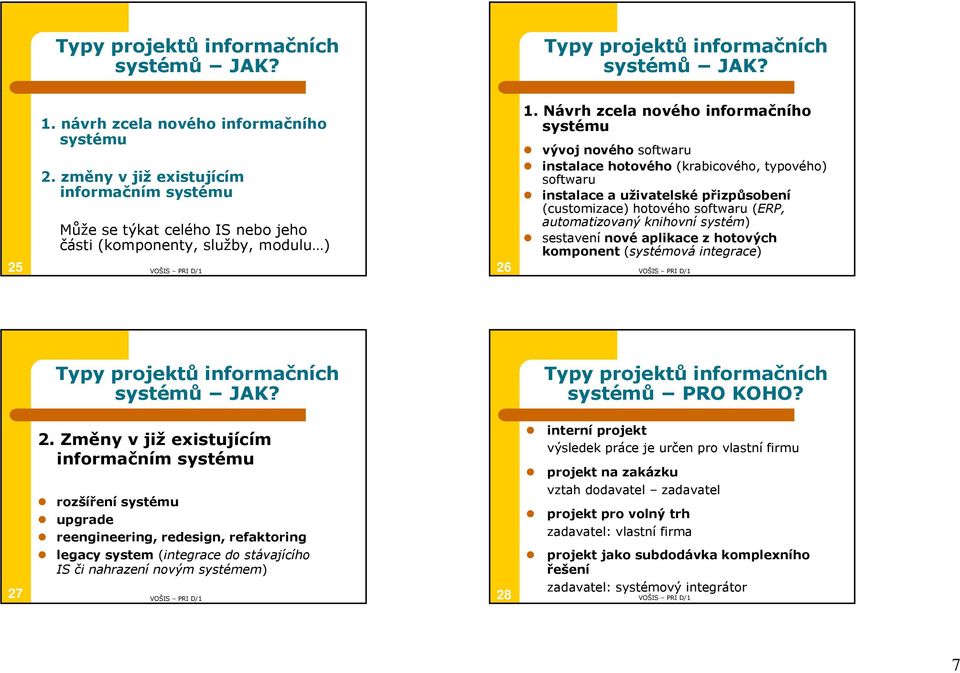 Návrh zcela nového informačního systému vývoj nového softwaru instalace hotového (krabicového, typového) softwaru instalace a uživatelské přizpůsobení (customizace) hotového softwaru (ERP,