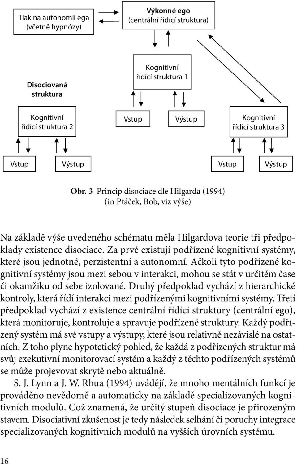 3 Princip disociace dle Hilgarda (1994) (in Ptáček, Bob, viz výše) Na základě výše uvedeného schématu měla Hilgardova teorie tři předpoklady existence disociace.