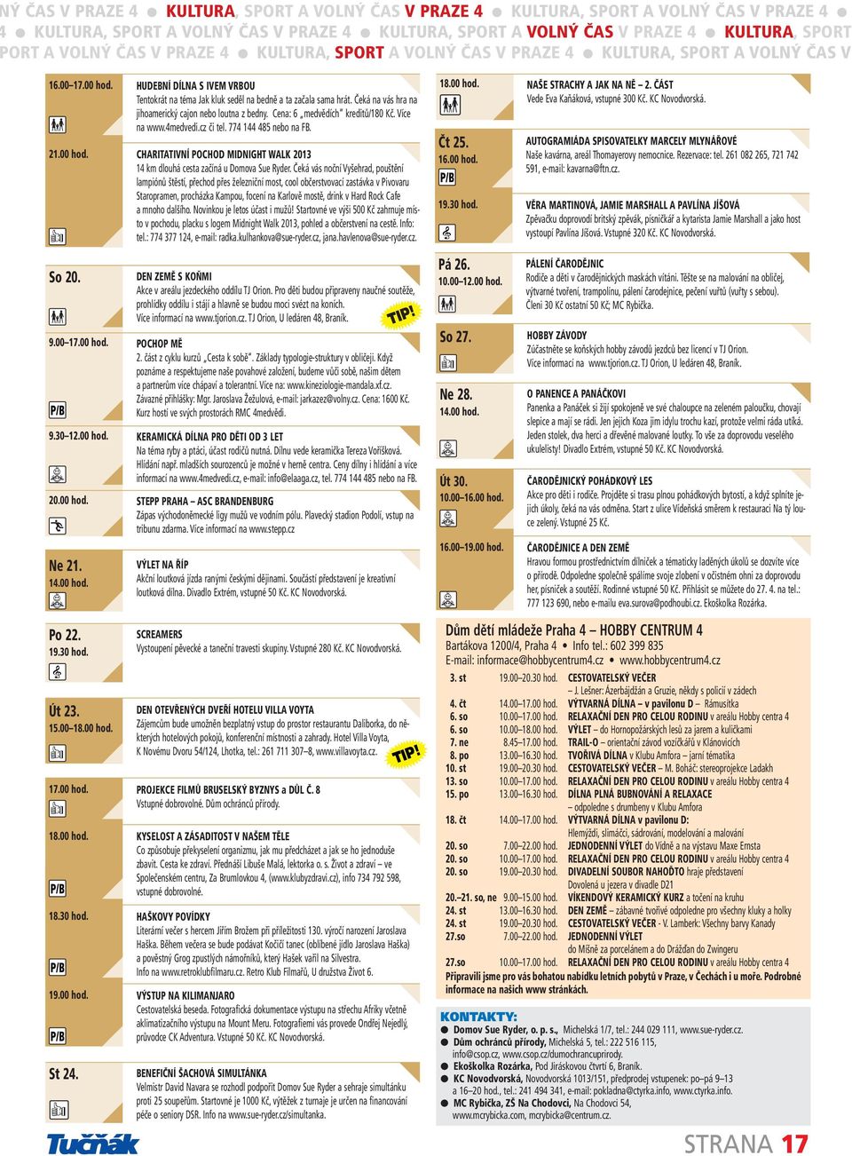 Čeká na vás hra na jihoamerický cajon nebo loutna z bedny. Cena: 6 medvědích kreditů/180 Kč. Více na www.4medvedi.cz či tel. 774 144 485 nebo na FB. 21.00 hod.