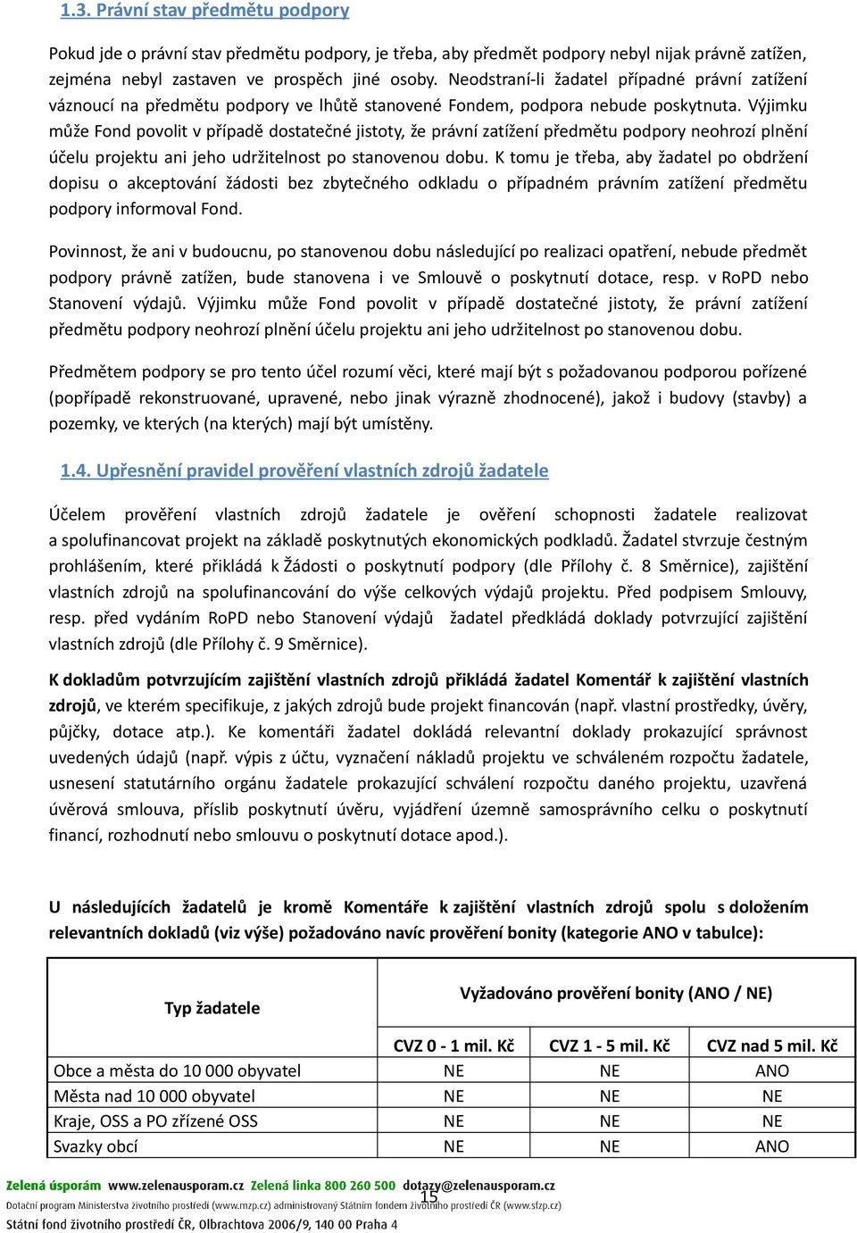 Výjimku může Fond povolit v případě dostatečné jistoty, že právní zatížení předmětu podpory neohrozí plnění účelu projektu ani jeho udržitelnost po stanovenou dobu.