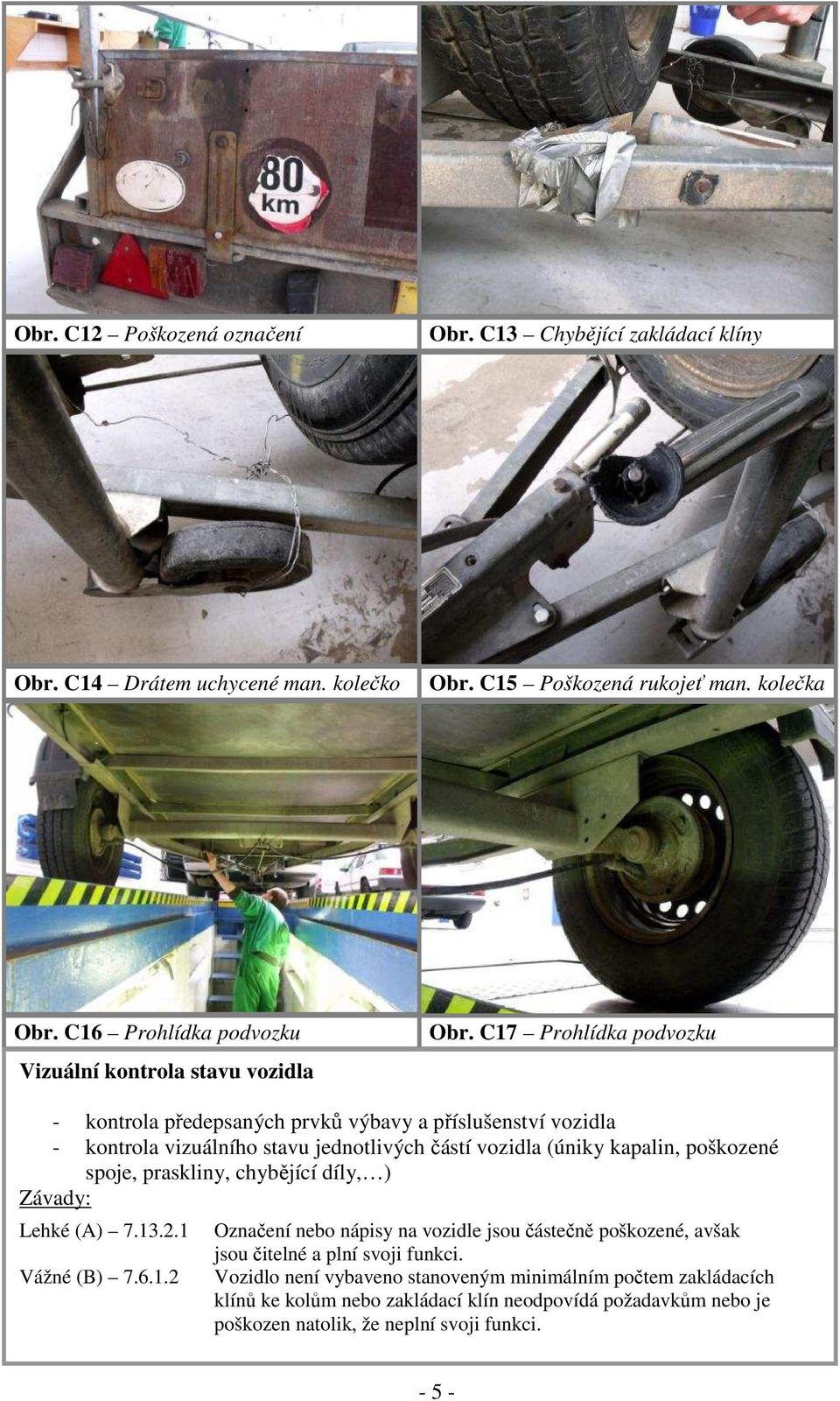 C17 Prohlídka podvozku - kontrola předepsaných prvků výbavy a příslušenství vozidla - kontrola vizuálního stavu jednotlivých částí vozidla (úniky kapalin, poškozené spoje,