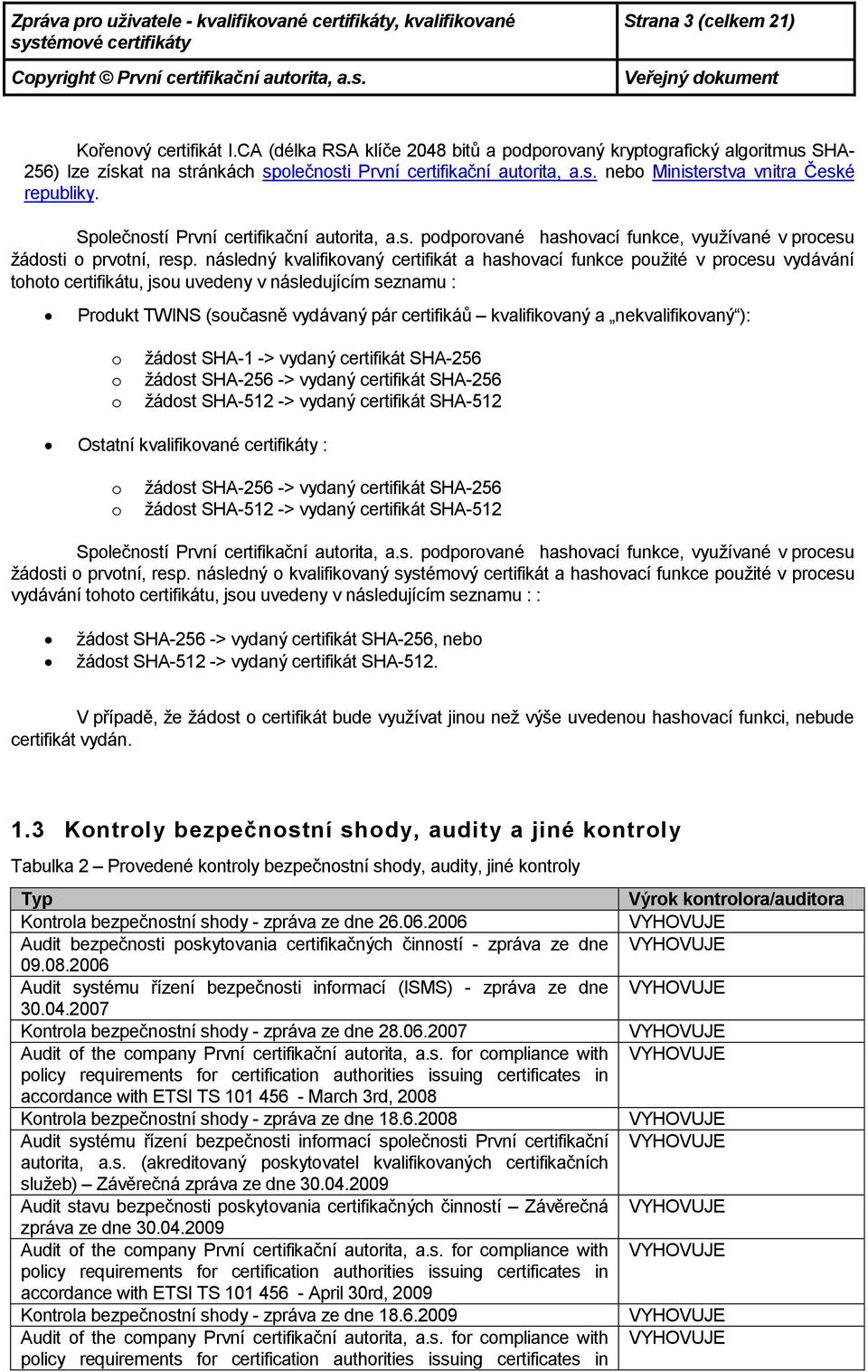 následný kvalifikvaný certifikát a hashvací funkce pužité v prcesu vydávání tht certifikátu, jsu uvedeny v následujícím seznamu : Prdukt TWINS (sučasně vydávaný pár certifikáů kvalifikvaný a