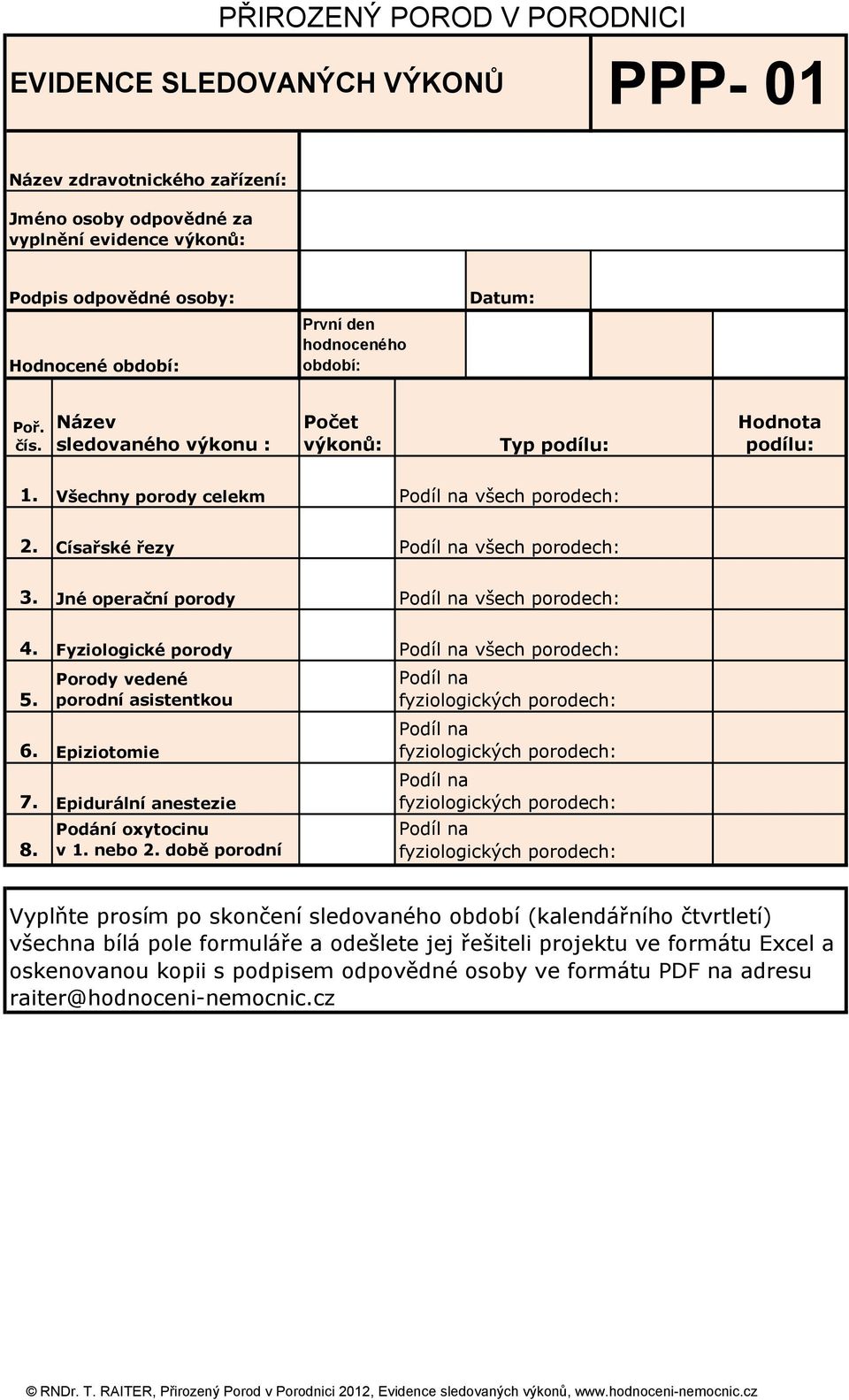 Jné operační porody Podíl na všech porodech: 4. Fyziologické porody 5. Porody vedené porodní asistentkou 6. Epiziotomie 7. Epidurální anestezie 8. Podání oxytocinu v 1. nebo 2.