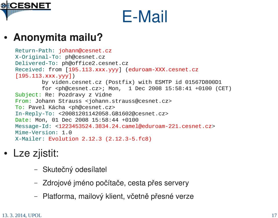 cz> To: Pavel Kácha <ph@cesnet.cz> In-Reply-To: <20081201142058.GB1602@cesnet.cz> Date: Mon, 01 Dec 2008 15:58:44 +0100 Message-Id: <1223453524.3834.24.camel@eduroam-221.cesnet.cz> Mime-Version: 1.