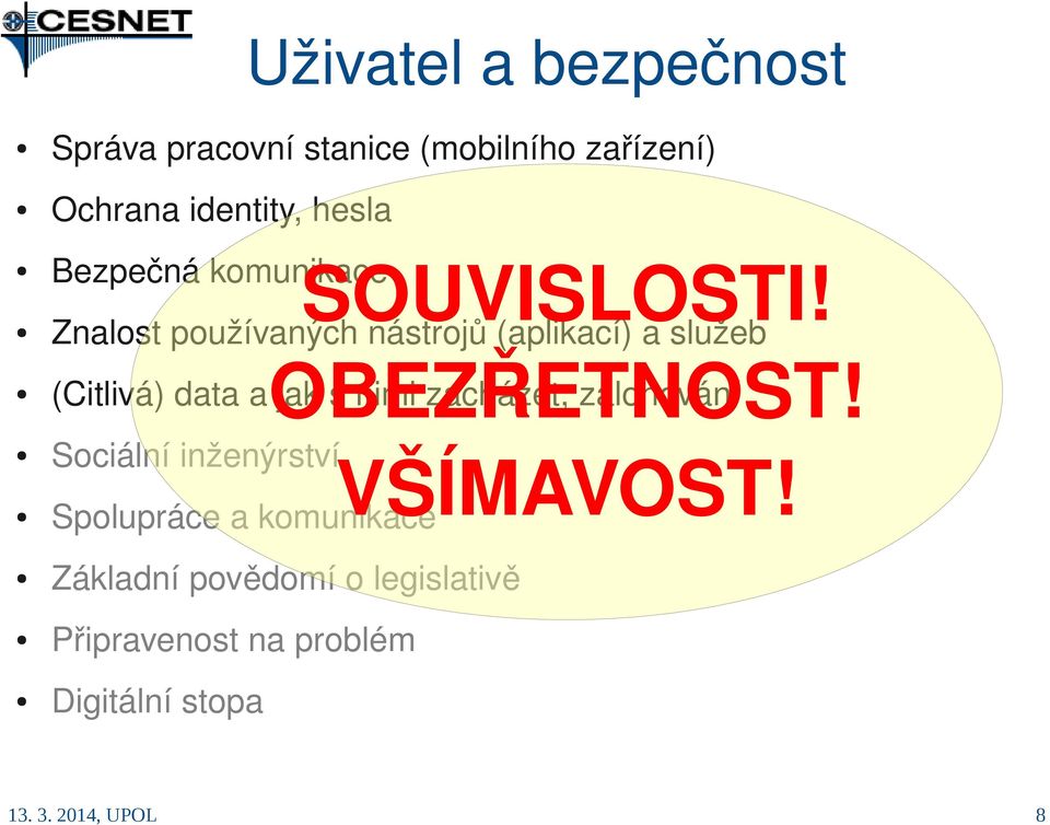 Znalost používaných nástrojů (aplikací) a služeb (Citlivá) data a jak s nimi zacházet,