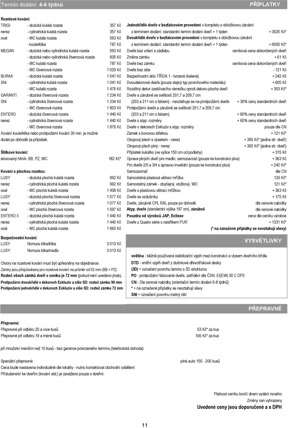 termínem dodání: standardní termín dodání dveří + 1 týden + 6050 Kč* MEGAN dozická nebo cylindrická kulatá rozeta 593 Kč Dveře bez vrtání a zádlabu ceníková cena dokončených dveří dozická nebo