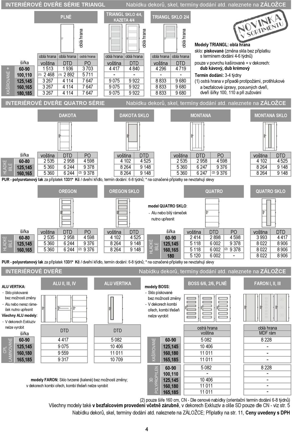 711 7 647 7 647 7 647 INTERIÉROVÉ DVEŘE QUATRO SÉRIE 4 417 4 840 4 296 4 719 9 075 9 922 8 833 9 680 9 075 9 922 8 833 9 680 9 075 9 922 8 833 9 680 Modely TRIANGL: sklo: pískované (změna skla bez