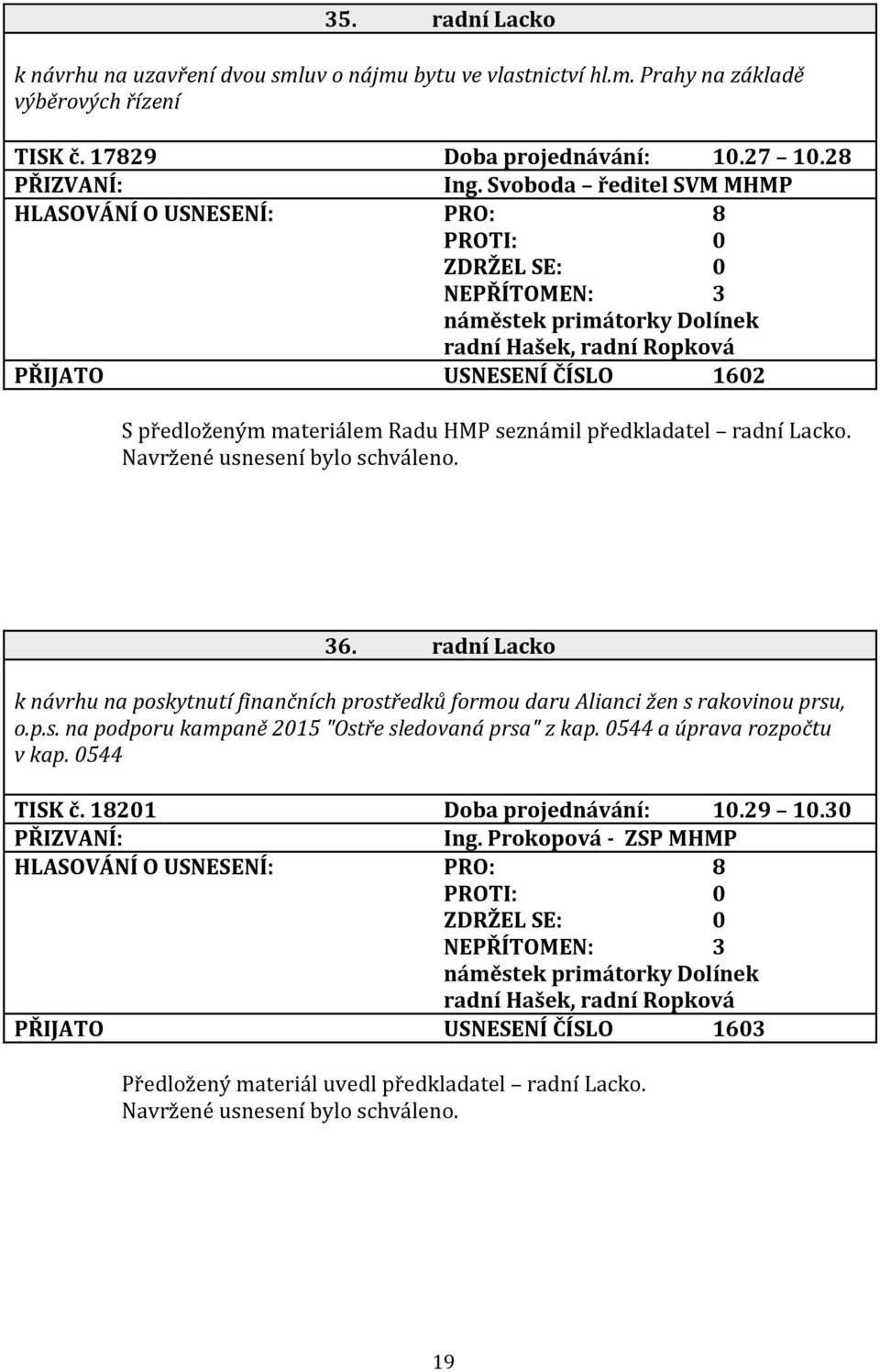 radní Lacko k návrhu na poskytnutí finančních prostředků formou daru Alianci žen s rakovinou prsu, o.p.s. na podporu kampaně 2015 "Ostře sledovaná prsa" z kap.