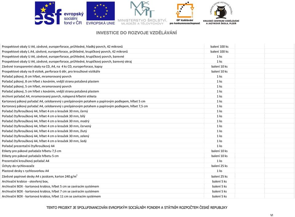 transparentní obaly na CD, A4, na 4 ks CD, europerforace, kapsy balení 10 ks Prospektové obaly na 8 vizitek, perforace 6 děr, pro kroužkové vizitkáře balení 10 ks Pořadač pákový, 8 cm hřbet,