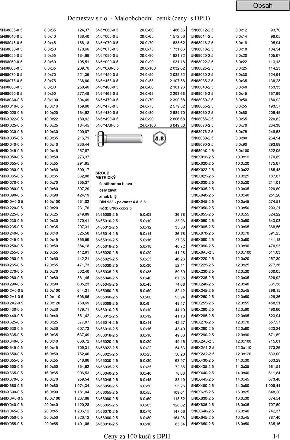 0x22 180,92 5N6X025-0 5 10.0x25 184,45 5N6X030-0 5 10.0x30 200,07 5N6X035-0 5 10.0x35 216,71 5N6X040-0 5 10.0x40 236,44 5N6X045-0 5 10.0x45 257,87 5N6X050-0 5 10.0x50 273,37 5N6X055-0 5 10.