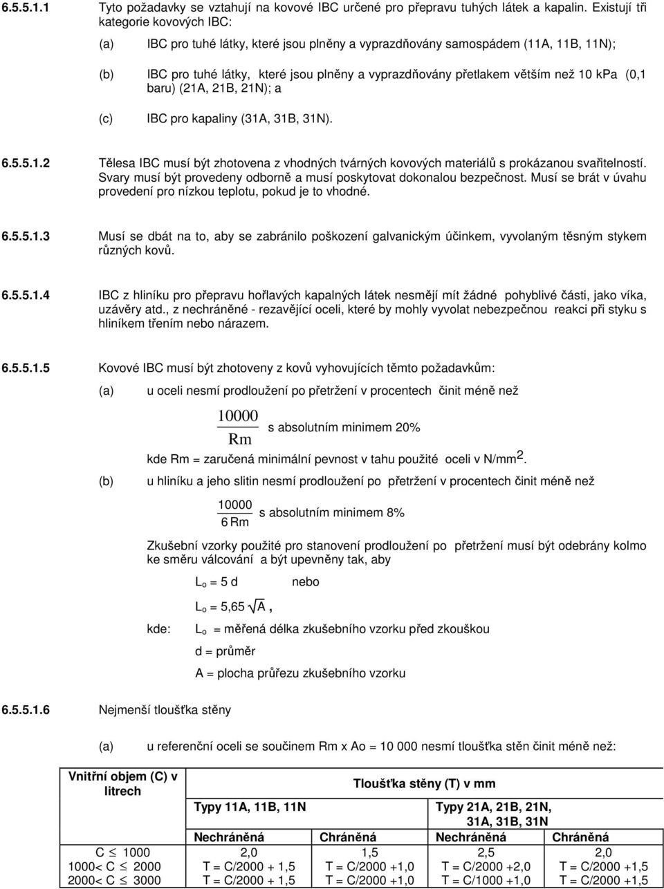kpa (0,1 baru) (21A, 21B, 21N); a (c) IBC pro kapaliny (31A, 31B, 31N). 6.5.5.1.2 Tělesa IBC musí být zhotovena z vhodných tvárných kovových materiálů s prokázanou svařitelností.