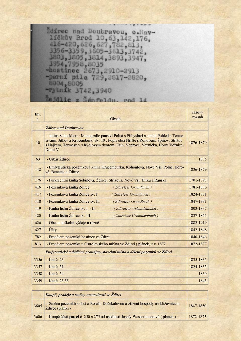 kniha Krucemburku, Kohoutova, Nové Vsi, Polné, Borové, Benátek a Ždírce 1836-1879 176 - Purkrechtní kniha Sobiňova, Ždírce, Střížova, Nové Vsi, Bílku a Ranska 1701-1793 416 - Pozemková kniha Ždírce (