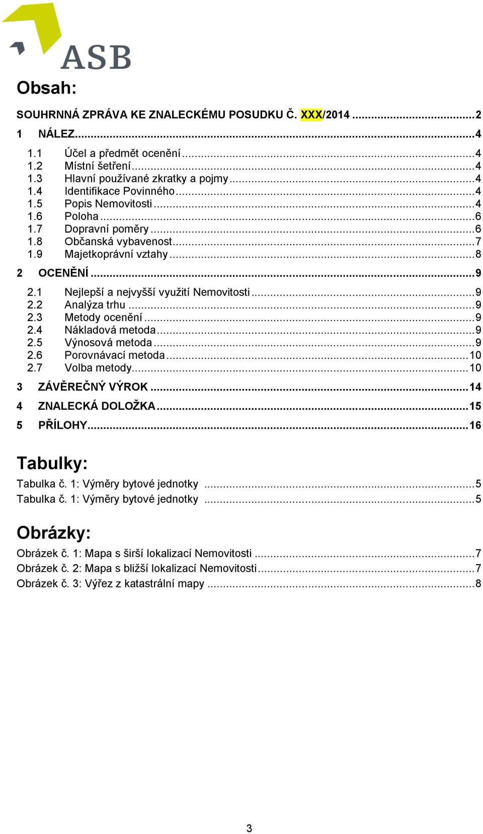 .. 9 2.3 Metody ocenění... 9 2.4 Nákladová metoda... 9 2.5 Výnosová metoda... 9 2.6 Porovnávací metoda... 10 2.7 Volba metody... 10 3 ZÁVĚREČNÝ VÝROK... 14 4 ZNALECKÁ DOLOŽKA... 15 5 PŘÍLOHY.