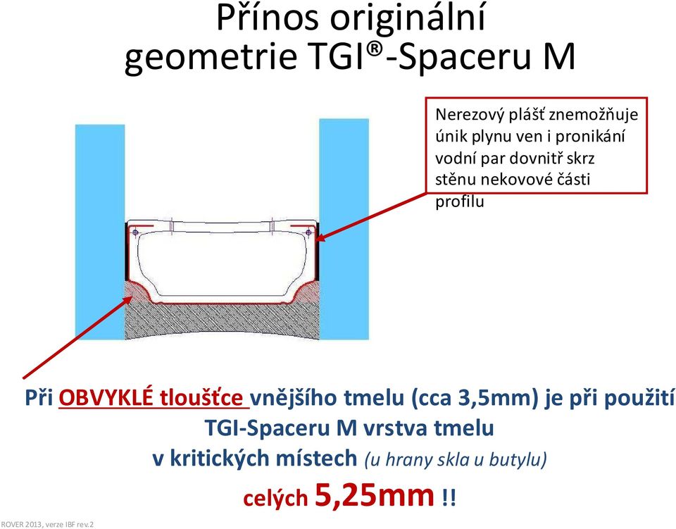 Při OBVYKLÉ tloušťce vnějšího tmelu (cca 3,5mm) je při použití