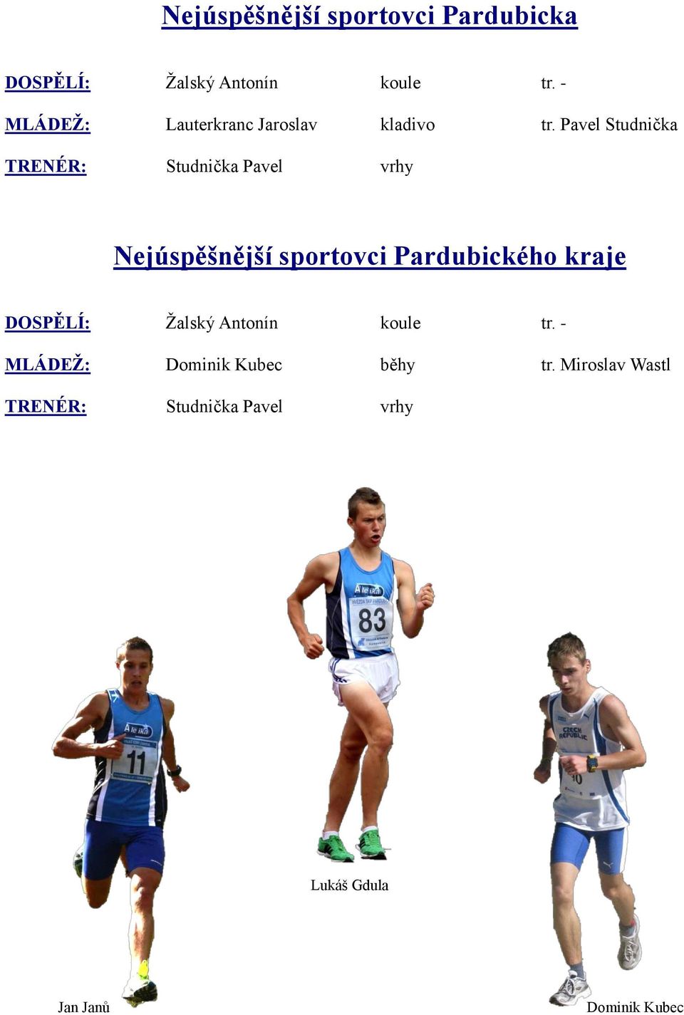 Pavel Studnička TRENÉR: Studnička Pavel vrhy Nejúspěšnější sportovci Pardubického