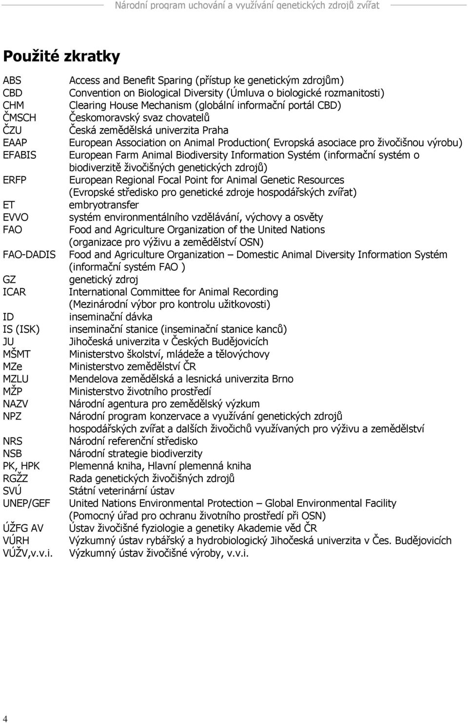 Access and Benefit Sparing (přístup ke genetickým zdrojům) Convention on Biological Diversity (Úmluva o biologické rozmanitosti) Clearing House Mechanism (globální informační portál CBD)