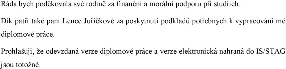 Dík patří také paní Lence Juříčkové za poskytnutí podkladů potřebných