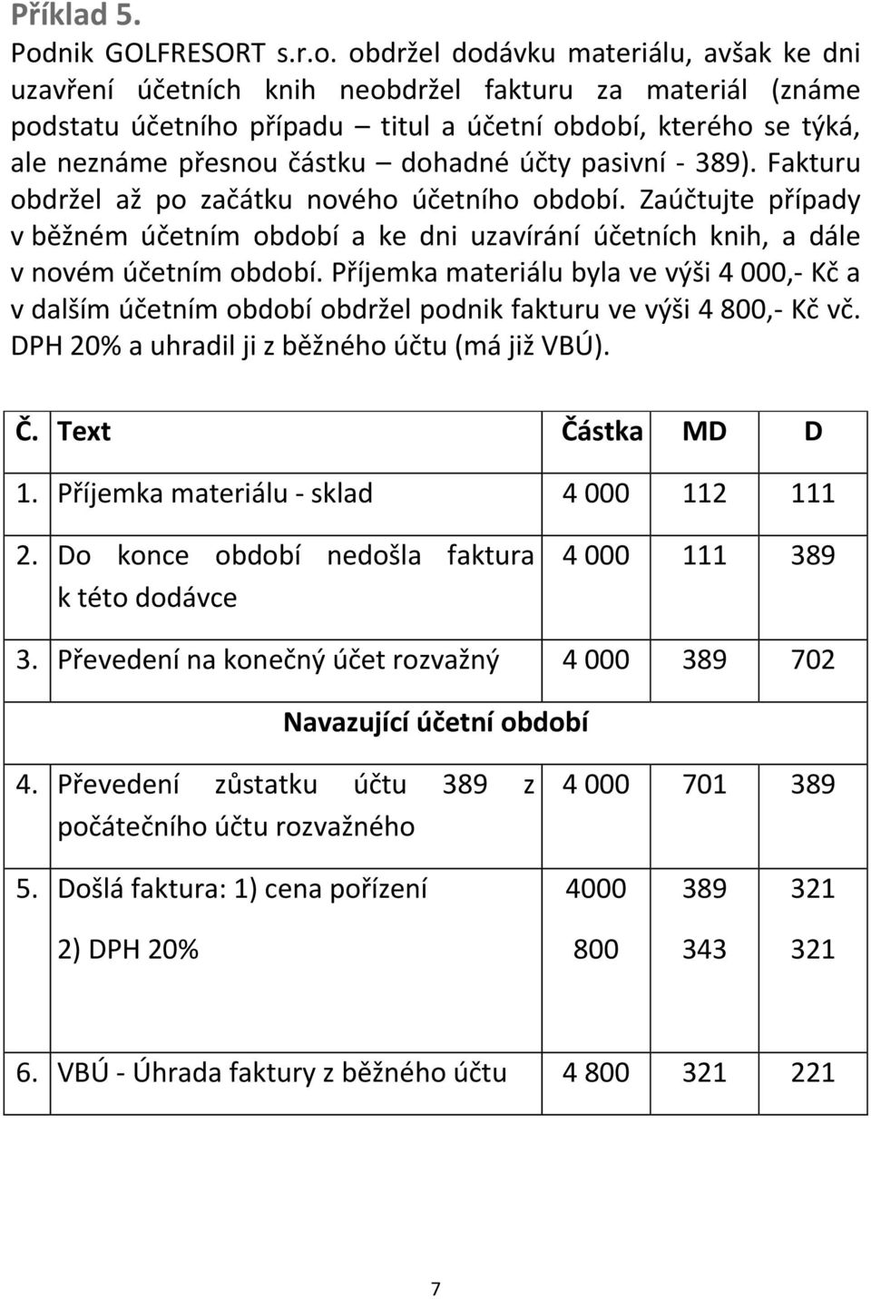 obdržel dodávku materiálu, avšak ke dni uzavření účetních knih neobdržel fakturu za materiál (známe podstatu účetního případu titul a účetní období, kterého se týká, ale neznáme přesnou částku