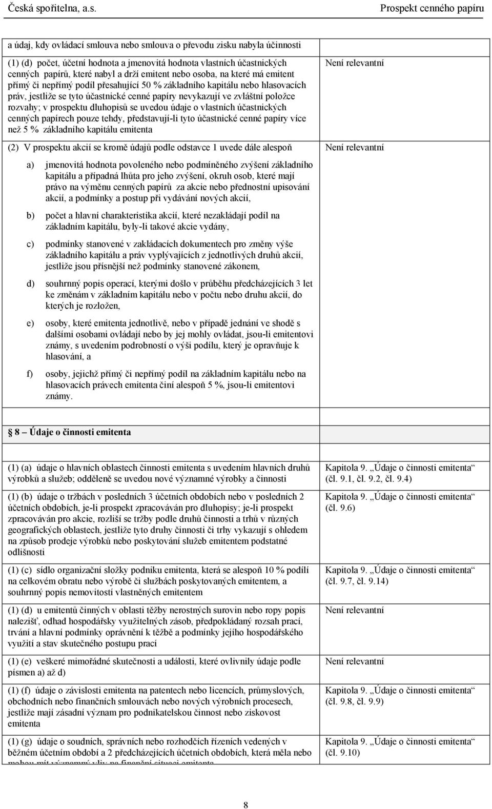 prospektu dluhopisů se uvedou údaje o vlastních účastnických cenných papírech pouze tehdy, představují-li tyto účastnické cenné papíry více než 5 % základního kapitálu emitenta (2) V prospektu akcií