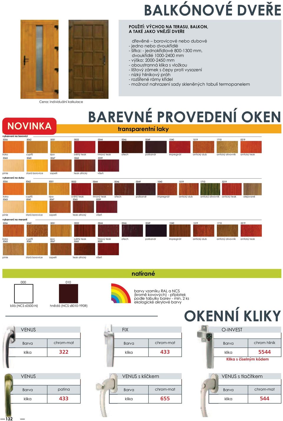 vybarvení na borovici Cena: individuální kalkulace BAREVNÉ PROVEDENÍ OKEN transparentní laky iroko cypřiš sipo světlý teak tmavý teak ořech palisandr impregnát antický dub antický olivovník antický