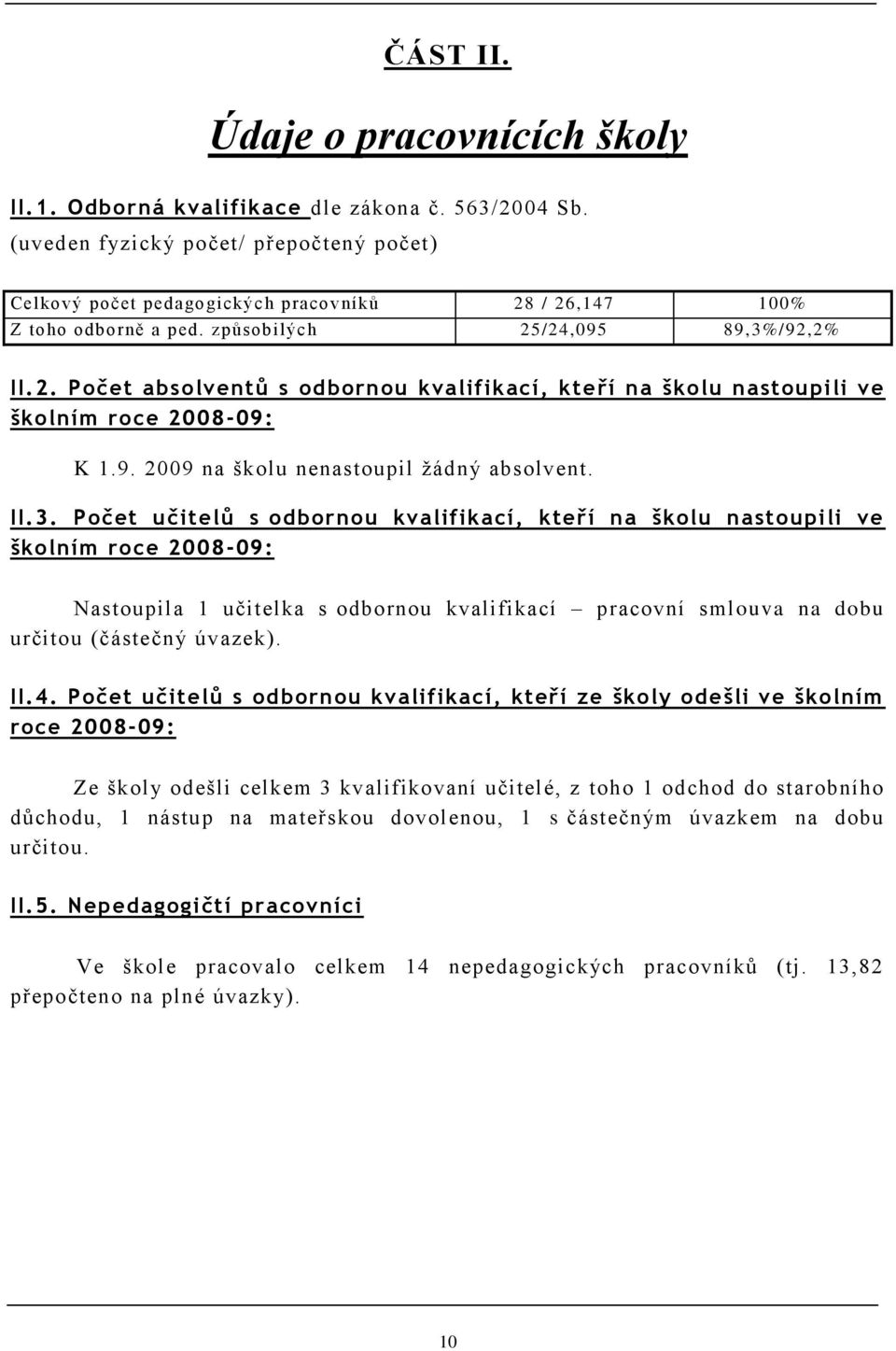 9. 2009 na školu nenastoupil ţádný absolvent. II.3.