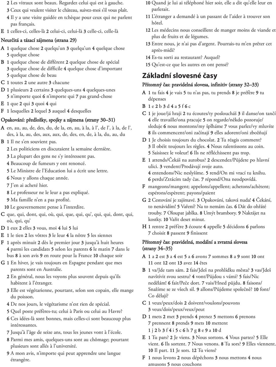 E 1 celles-ci, celles-là 2 celui-ci, celui-là 3 celle-ci, celle-là Neurčitá a tázací zájmena (strana 29) A 1 quelque chose 2 quelqu un 3 quelqu un 4 quelque chose 5 quelque chose B 1 quelque chose de