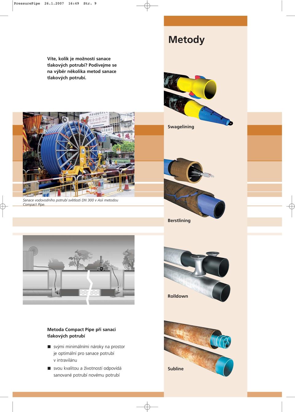 Swagelining Sanace vodovodního potrubí světlosti DN 300 v Asii metodou Compact Pipe.