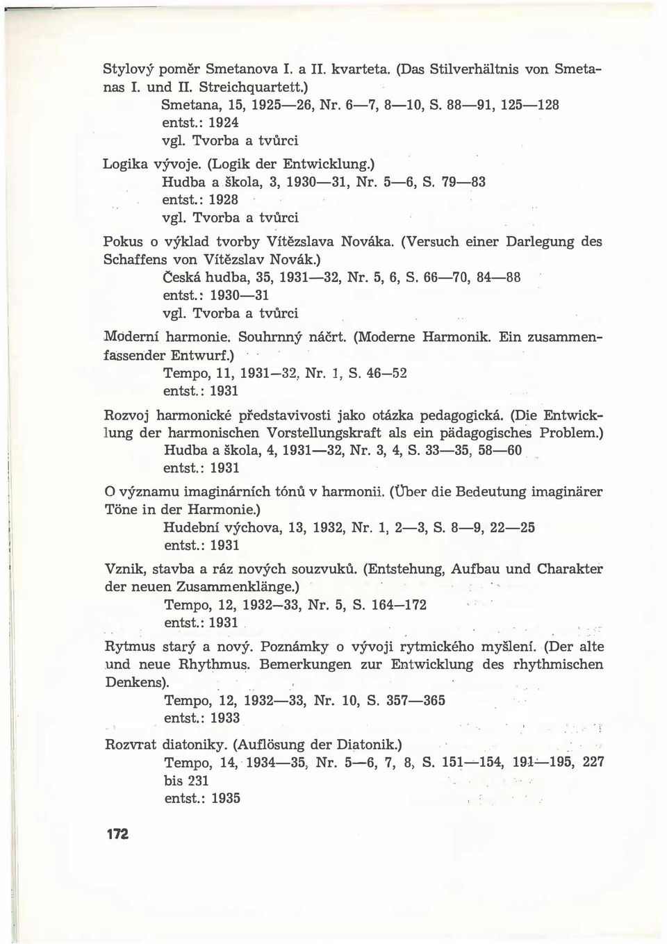 (Versuch einer Darlegung des Schaffens von Vítězslav Novák.) Ceská hudba, 35, 1931-32, Nr. 5, 6, S. 66-70, 84-88 entst. 1930-31 vgl. Tvorba a tvůrci Moderní harmonie; Souhrnný náčrt.