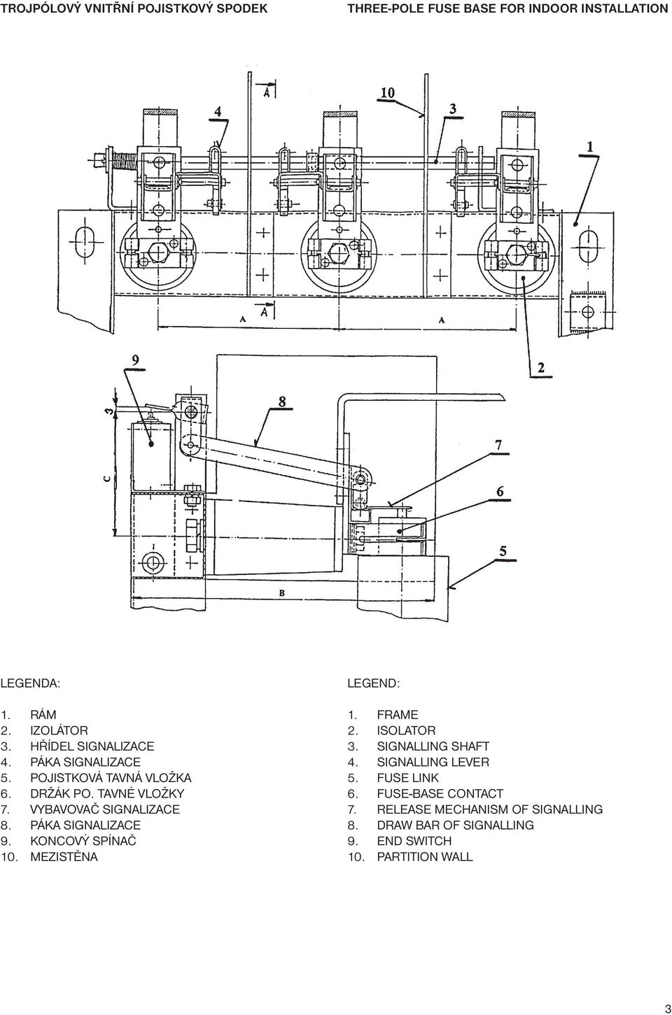 PÁKA SIGNALIZACE 9. KONCOVÝ SPÍNAČ 10. MEZISTĚNA LEGEND: 1. FRAME 2. ISOLATOR 3. SIGNALLING SHAFT 4. SIGNALLING LEVER 5.
