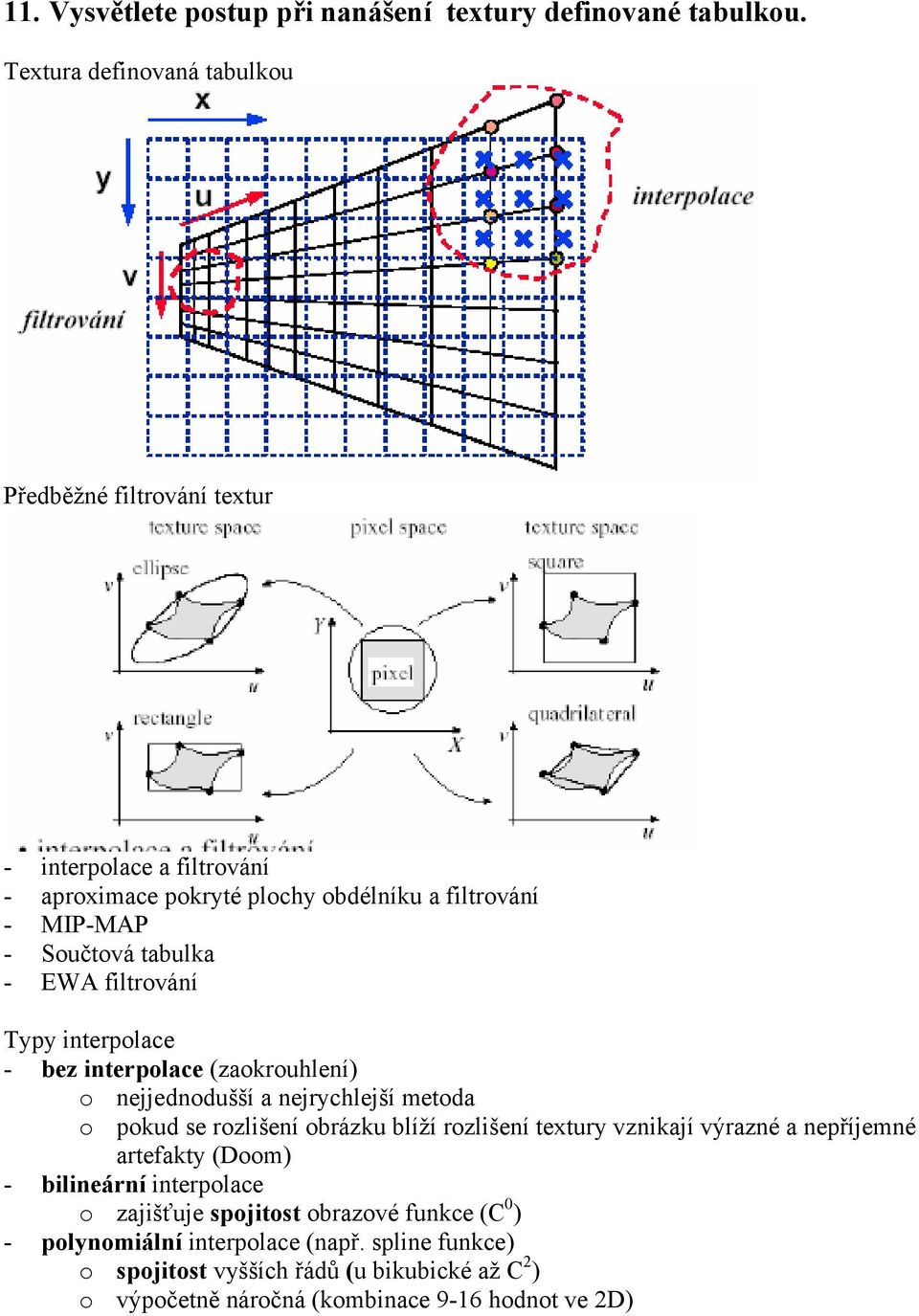 tabulka - EWA filtrování Typy interpolace - bez interpolace (zaokrouhlení) o nejjednodušší a nejrychlejší metoda o pokud se rozlišení obrázku blíží rozlišení