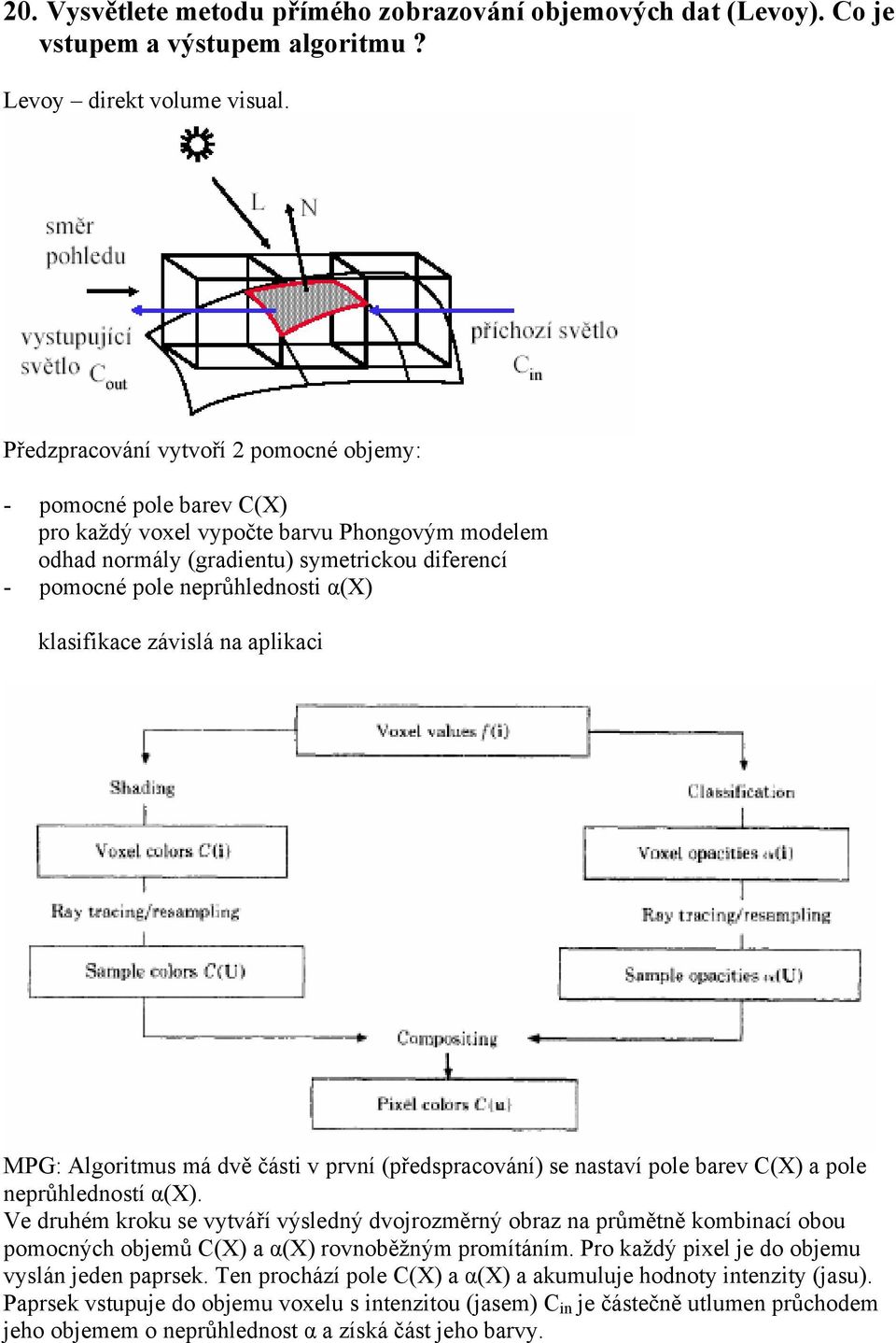 klasifikace závislá na aplikaci MPG: Algoritmus má dvě části v první (předspracování) se nastaví pole barev C(X) a pole neprůhledností α(x).