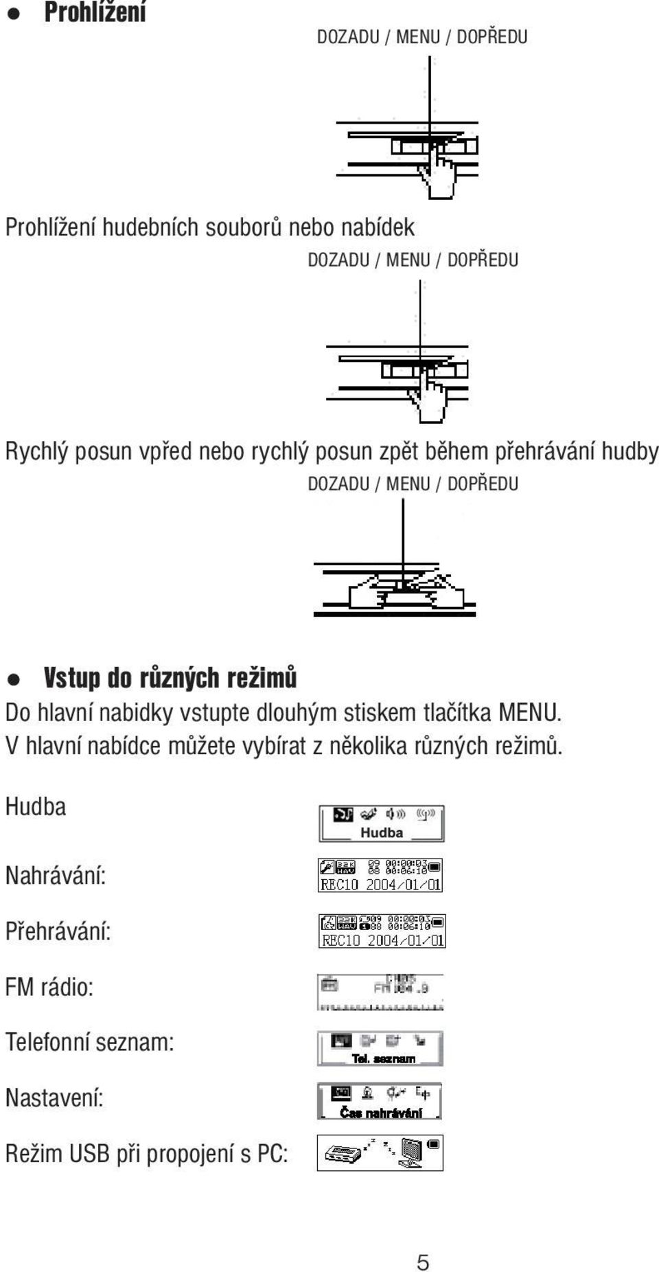 Do hlavní nabidky vstupte dlouhým stiskem tlačítka MENU.