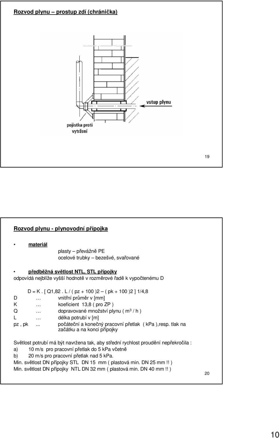 L / ( pz + 100 )2 ( pk + 100 )2 ] 1/4,8 D vnitřní průměr v [mm] K koeficient 13,8 ( pro ZP ) Q dopravované množství plynu ( m 3 / h ) L délka potrubí v [m] pz, pk.