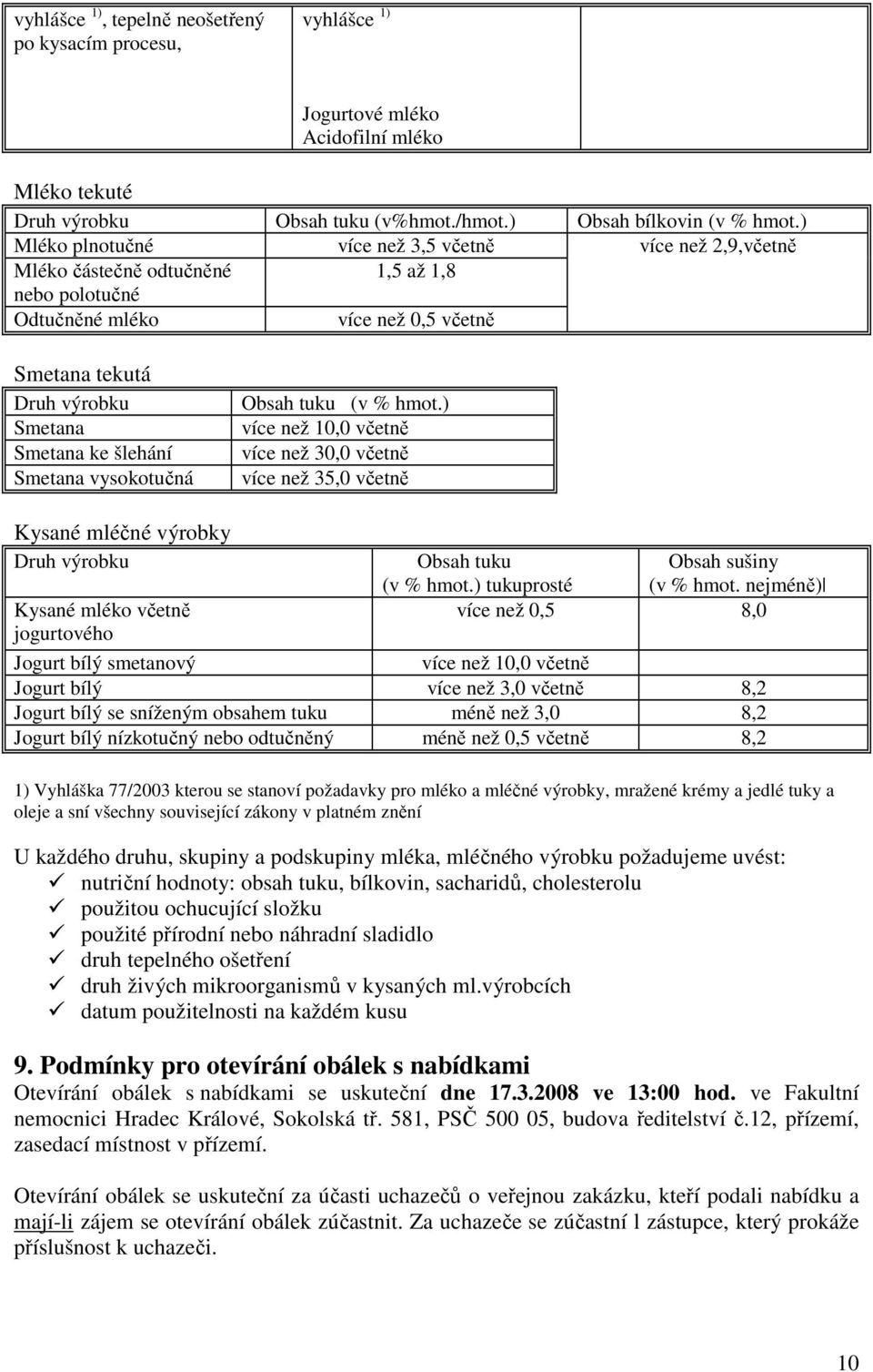 Smetana vysokotučná Obsah tuku (v % hmot.