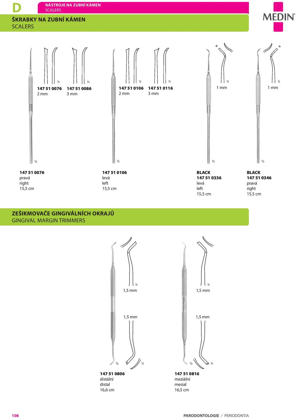 0346 pravá right ZEŠIKMOVAČe GINGIVÁLNÍCH OKRAJŮ GINGIVAL MARGIN TRIMMERs 1,5 mm 1,5 mm 1,5 mm 1,5 mm