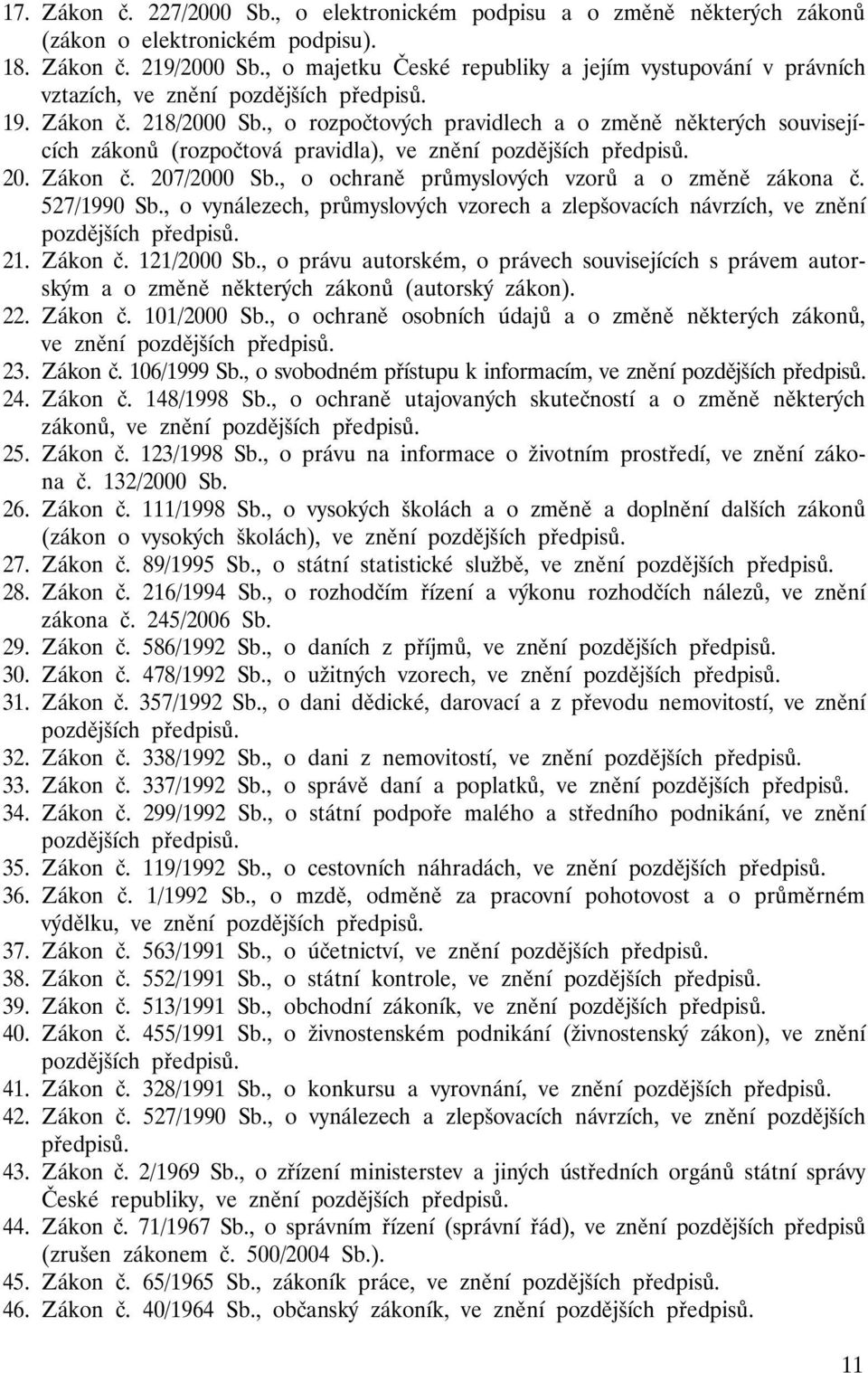 , o rozpočtových pravidlech a o změně některých souvisejících zákonů (rozpočtová pravidla), ve znění pozdějších předpisů. 20. Zákon č. 207/2000 Sb., o ochraně průmyslových vzorů a o změně zákona č.