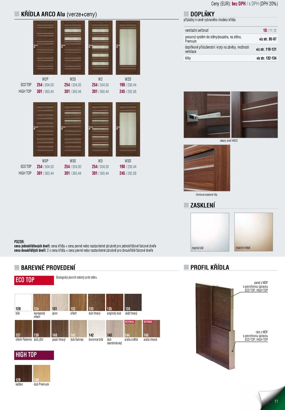 132-134 W2P W2S W2 W2D ECO TOP 254 / 304,00 254 / 304,00 254 / 304,00 198 / 236,44 HIGH TOP 301 / 360,44 301 / 360,44 301 / 360,44 245 / 292,88 detaily dveří ARCO W3P W3S W3 W3D ECO TOP 254 / 304,00