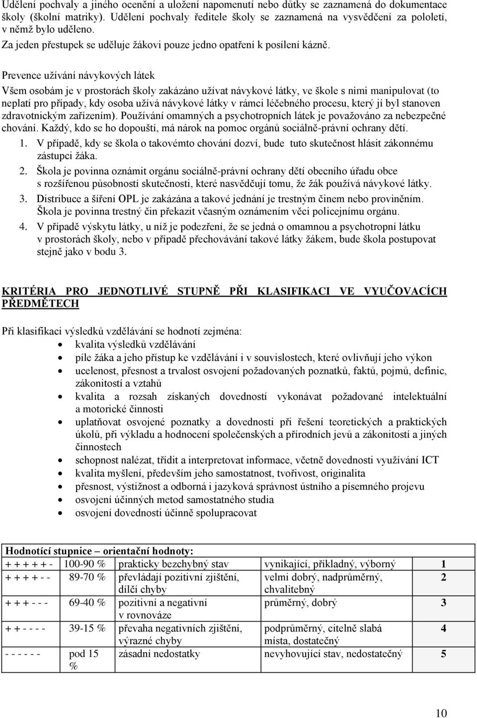 Prevence užívání návykových látek Všem osobám je v prostorách školy zakázáno užívat návykové látky, ve škole s nimi manipulovat (to neplatí pro případy, kdy osoba užívá návykové látky v rámci